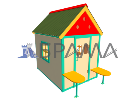 Детский игровой домик с дверью и столами